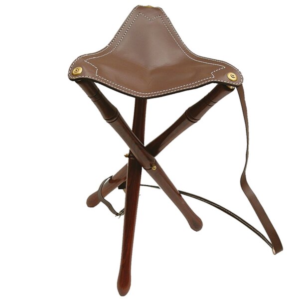 Klassischer Dreibeinsitzstuhl aus Leder und Holz - ohne Aluteller